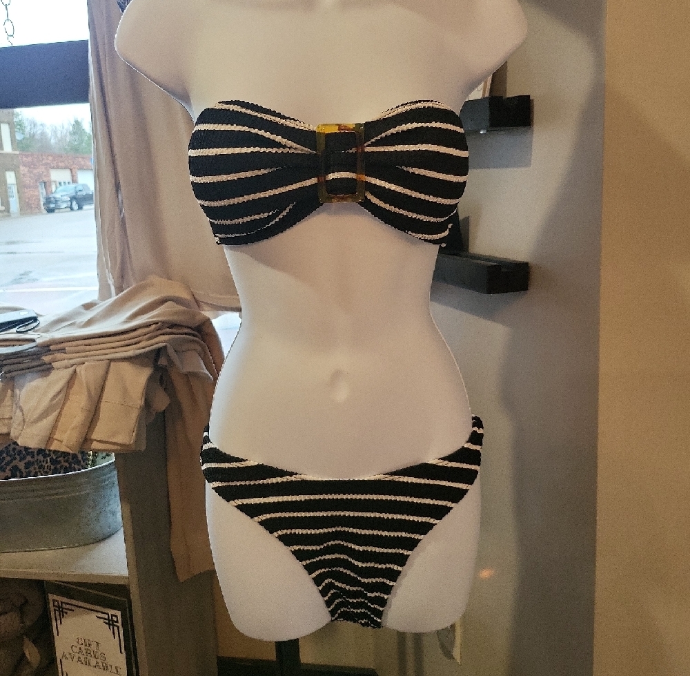 Black and White Striped Women's Bikini
